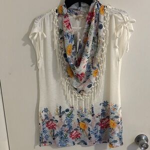 ONE WORLD White Floral Top with Scarf
